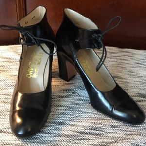 Ferragamo tie ankle pumps